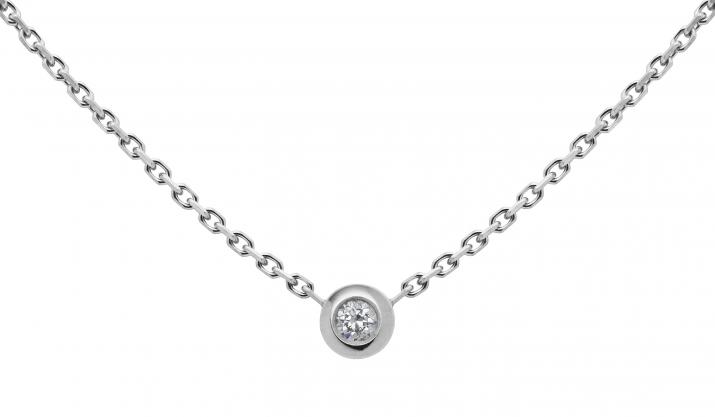Collar en cadena, con diamante central de 0,05 ct y oro blanco de 18k  - Redline