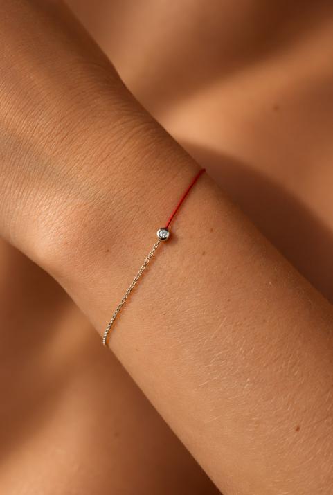 Pulsera en hilo y cadenadiamante 0.2ct en oro blanco - Redline - 0++