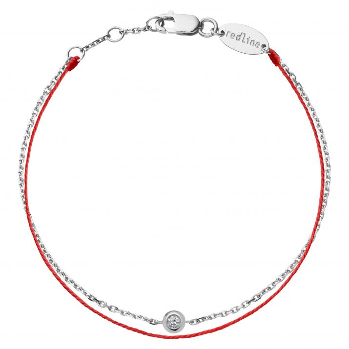 Pulsera en hilo y cadena con 0.5ct de diamante en base de oro blanco - Redline - 0++