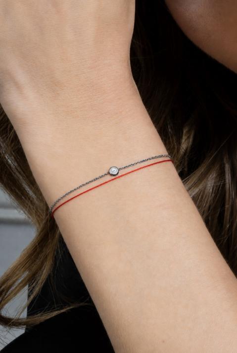 Pulsera en hilo y cadena con 0.5ct de diamante en base de oro negro - Redline - 0++