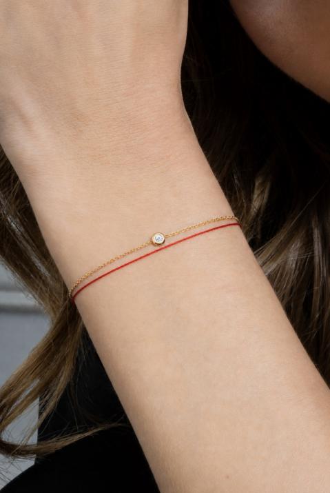 Pulsera en hilo y cadena con 0.5ct de diamante en base de oro rosa - Redline - 0++