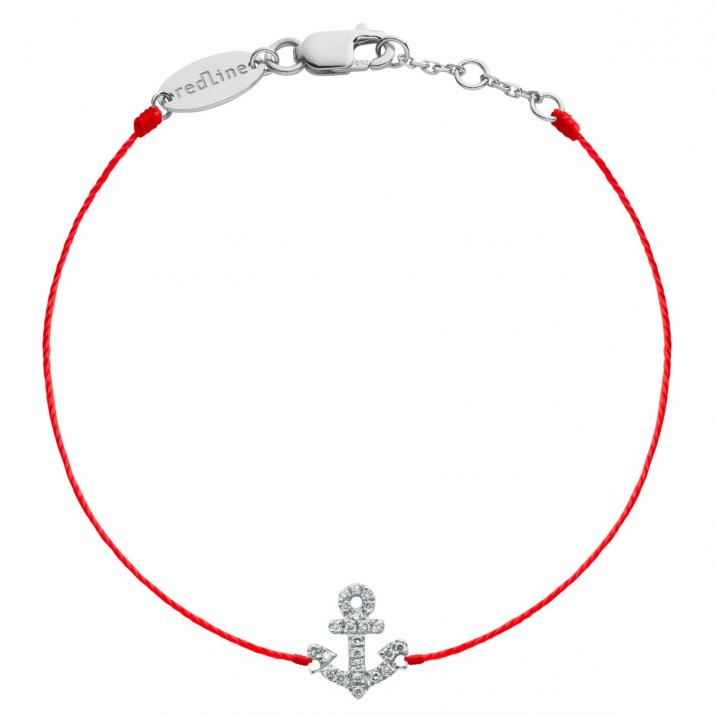 String bracelet with diamond-paved anchor in white gold - Redline