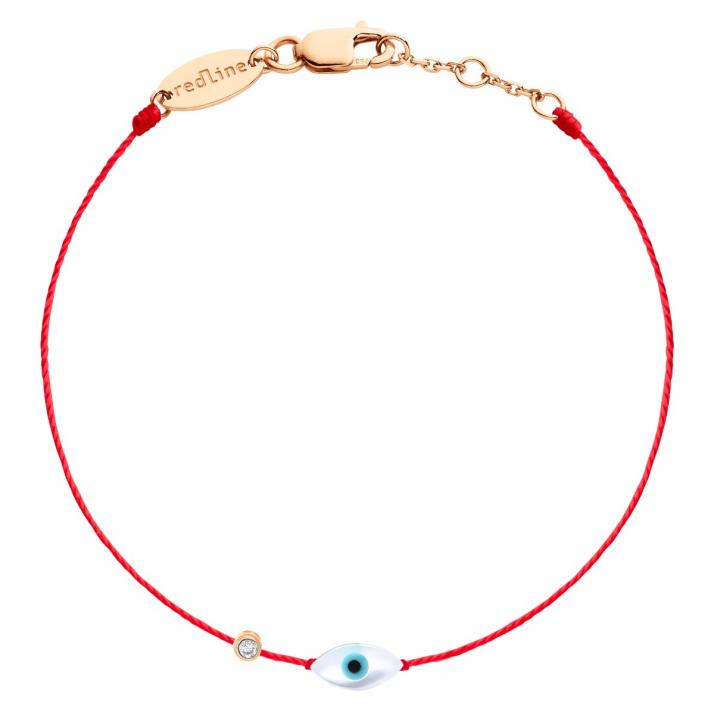 String bracelet with evil eye and diamond in rose gold - Redline