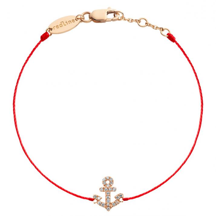 String bracelet with diamond-paved anchor in rose gold - Redline