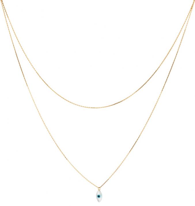Yellow gold long chain necklace with evil eye and diamond - Redline