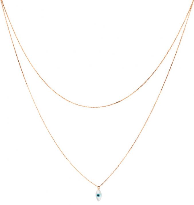 Rose gold long chain necklace with evil eye and diamond - Redline