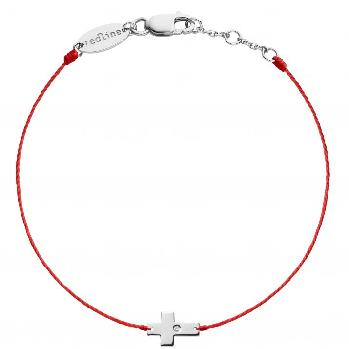 String bracelet with diamond on a cross in white gold - Redline - 0++