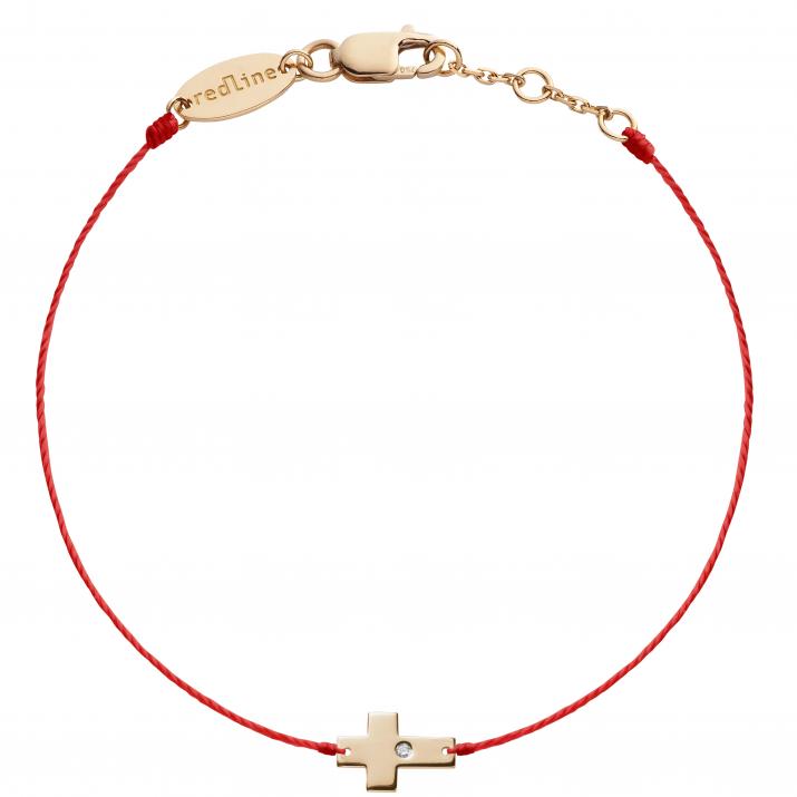 String bracelet with diamond on a cross in rose gold - Redline - 0++