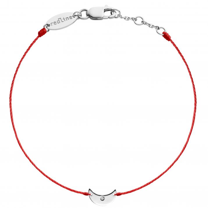String bracelet with diamond on a crescent moon in white gold - Redline - 0++