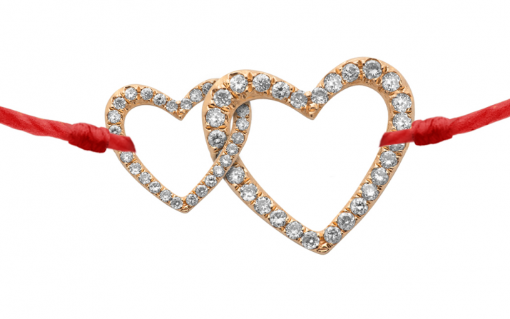 Diamond-paved 2 entwined hearts string bracelet in rose gold - Redline - 0++