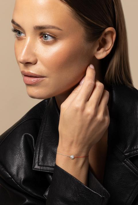 Pulsera en hilo y cadena con diamante de 0.26ct en base de oro blanco - Redline - 0++