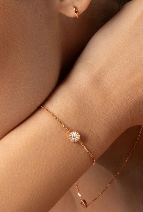 Pulsera en cadena con diamante de 0.26ct en base de oro rosa - Redline - 0++