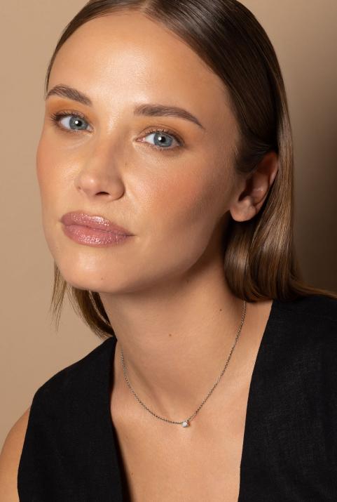 Collar de cadena para mujer con 0.10ct de diamantes redondos en engaste de oro negro - Redline - 0++