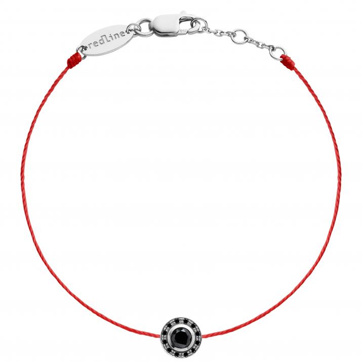 Pulsera en hilo con diamante negro de 0.26ct en base de oro blanco - Redline