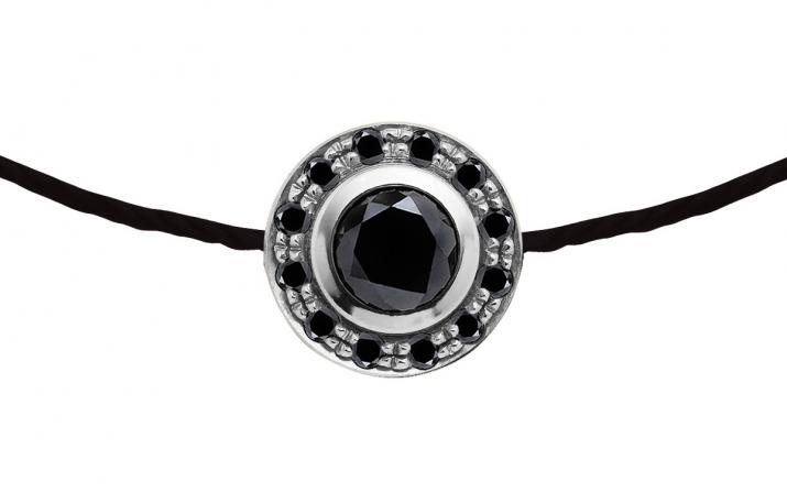 Pulsera para hombre en hilo con 0.20ct de diamantes negros en base de oro blanco - Redline - 0++