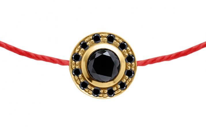 Pulsera para hombre en hilo con 0.20ct de diamantes negros en base de oro amarillo - Redline - 0++