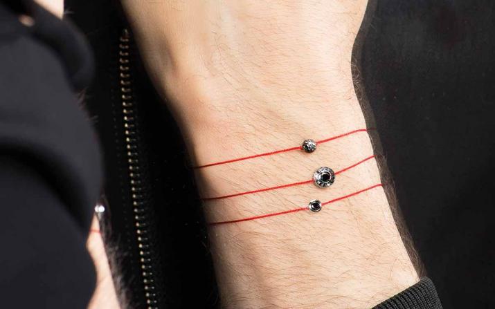 Pulsera para hombre en hilo con 0.20ct de diamantes negros en base de oro rosa - Redline - 0++