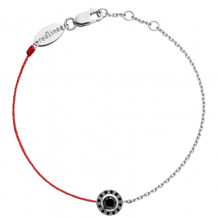 Pulsera en hilo y cadena con diamante negro de 0.26ct en base de oro blanco - Redline