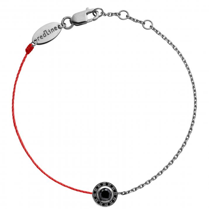 Pulsera en hilo y cadena con diamante negro de 0.26ct en base de oro negro - Redline - 0++