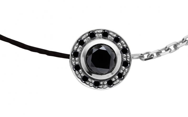 Pulsera para hombre en hilo y cadena con 0.20ct de diamantes negros en base de oro blanco - Redline - 0++