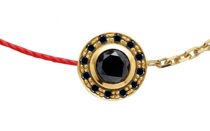 Pulsera para hombre en hilo y cadena con 0.20ct de diamantes negros en base de oro amarillo - Redline - 0++
