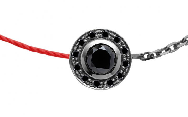 Pulsera para hombre en hilo y cadena con 0.20ct de diamantes negros en base de oro negro - Redline - 0++