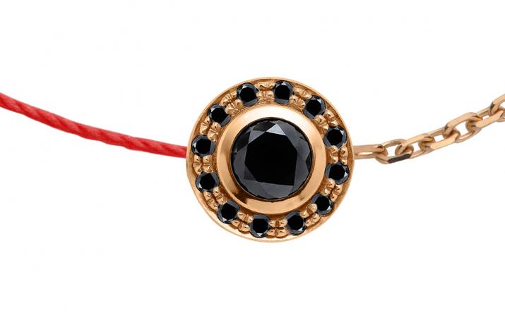 Pulsera para hombre en hilo y cadena con 0.20ct de diamantes negros en base de oro rosa - Redline - 0++