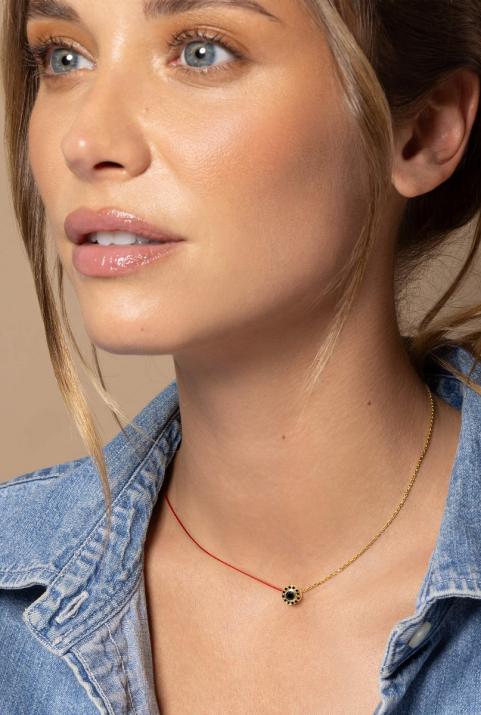 Collar en hilo y cadena con diamante negro de 0.26ct en base de oro amarillo - Redline - 0++
