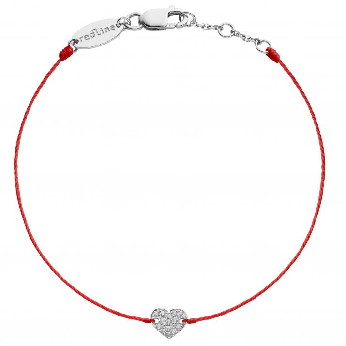 Diamond-paved heart string bracelet in white gold - Redline