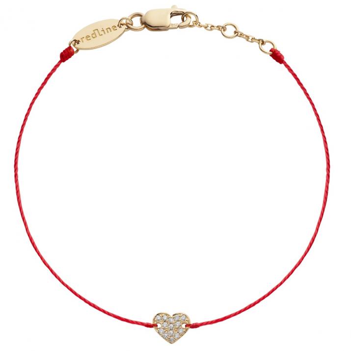 Diamond-paved heart string bracelet in yellow gold - Redline