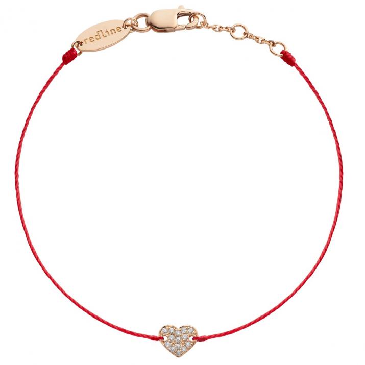 Diamond-paved heart string bracelet in rose gold - Redline
