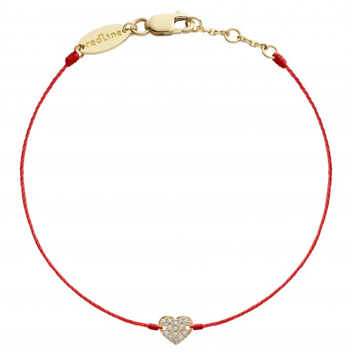 Diamond-paved heart string bracelet in yellow gold - Redline
