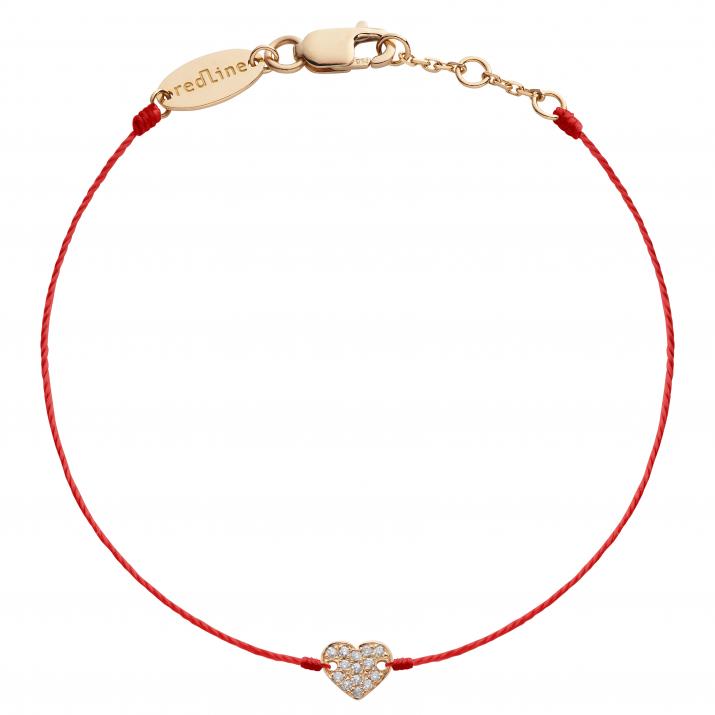 Diamond-paved heart string bracelet in rose gold - Redline