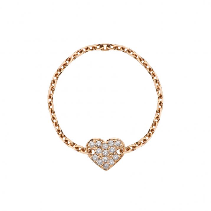 Rose gold chain ring with diamond-paved heart - Redline - 0++