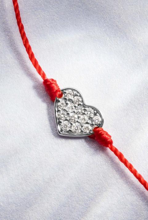 Diamond-paved heart string bracelet in white gold - Redline - 0++