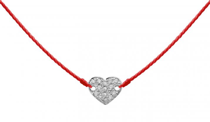 String Necklace For Women with 0.07ct Round Diamond in White Gold Pavé Setting - Redline - 0++