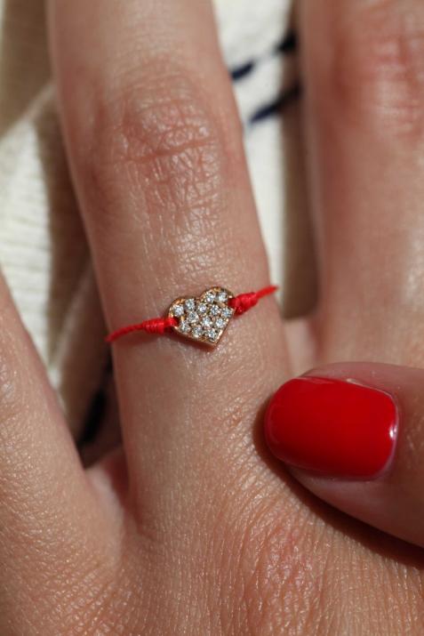 Diamond-paved heart string ring in yellow gold - Redline - 0++