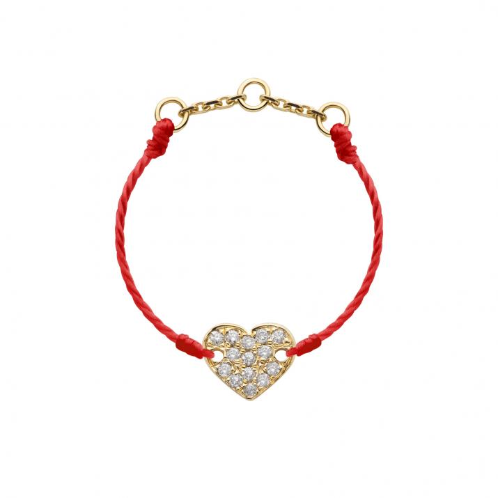 Diamond-paved heart string ring in yellow gold - Redline - 0++