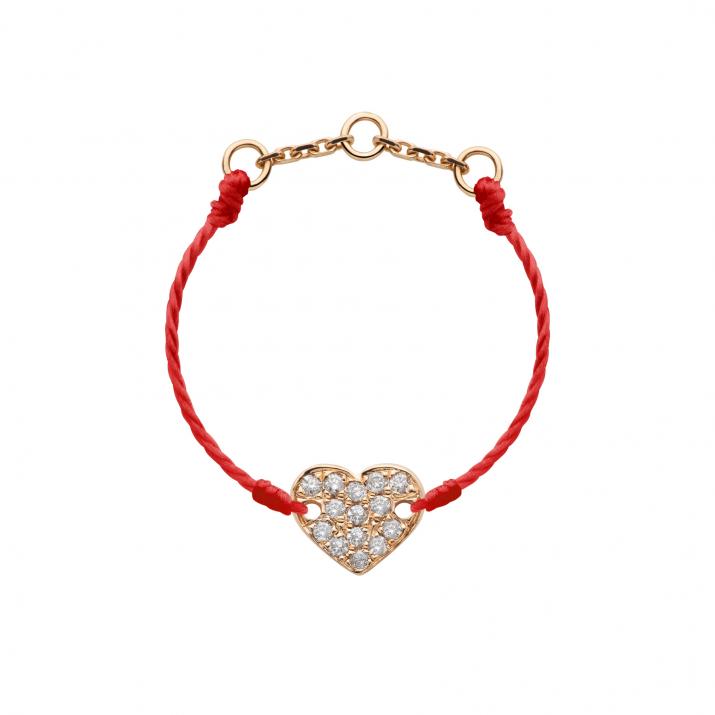 Diamond-paved heart string ring in rose gold - Redline - 0++