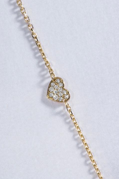 Yellow gold chain bracelet with diamond-paved heart - Redline - 0++