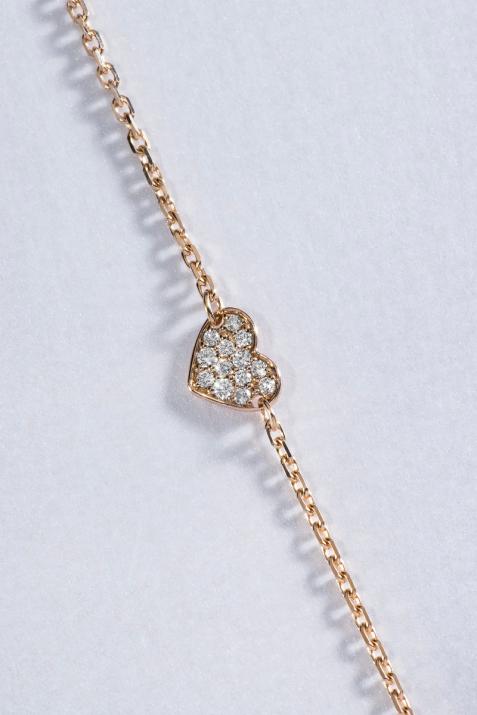 Rose gold chain bracelet with diamond-paved heart - Redline - 0++