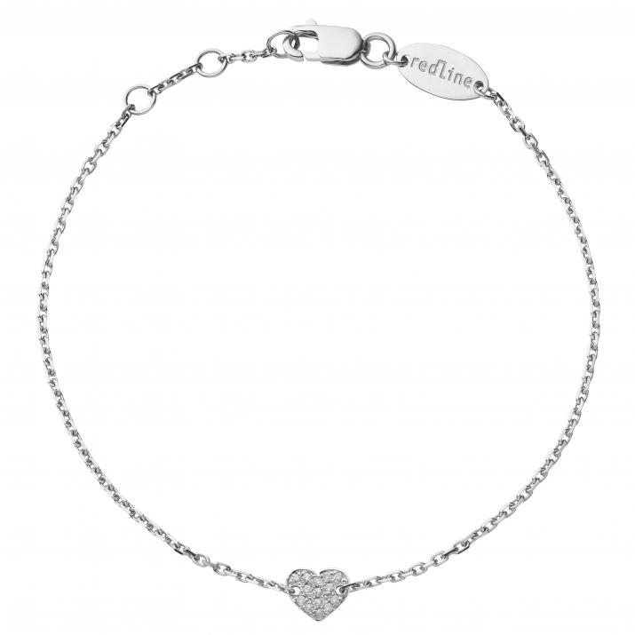 White gold chain bracelet with diamond-paved heart - Redline - 0++