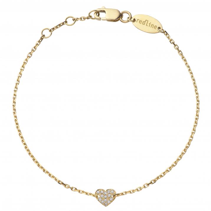Yellow gold chain bracelet with diamond-paved heart - Redline - 0++