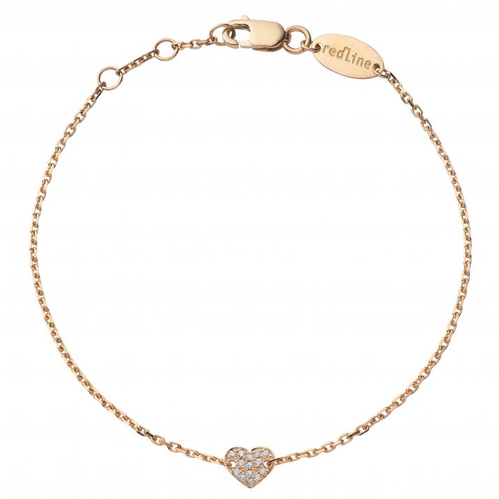 Rose gold chain bracelet with diamond-paved heart - Redline - 0++