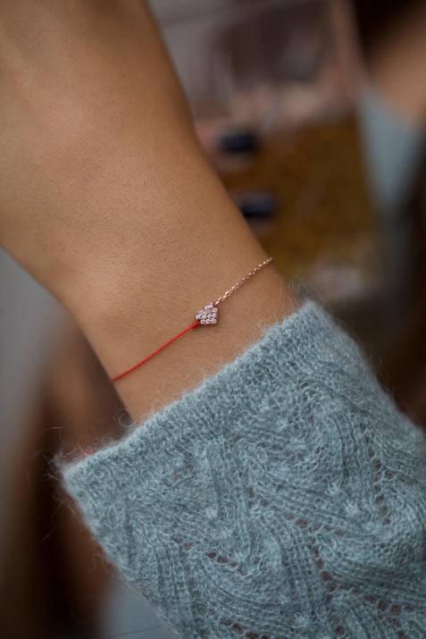 Diamond-paved heart string and chain bracelet in rose gold - Redline - 0++