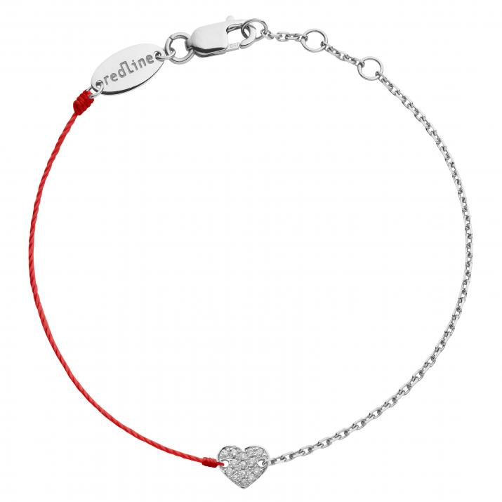 Diamond-paved heart string and chain bracelet in white gold - Redline - 0++