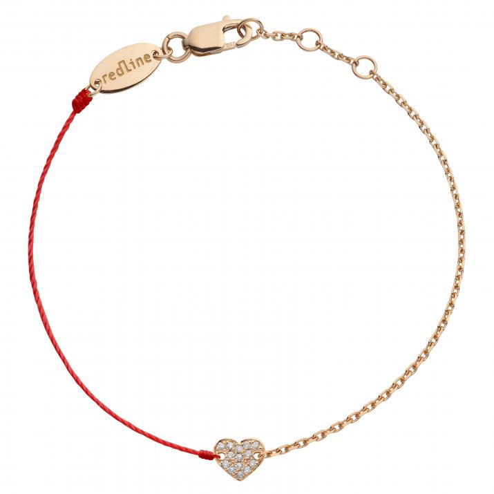 Diamond-paved heart string and chain bracelet in rose gold - Redline - 0++