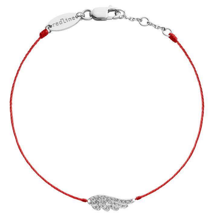 String bracelet with diamond-paved wing in white gold - Redline