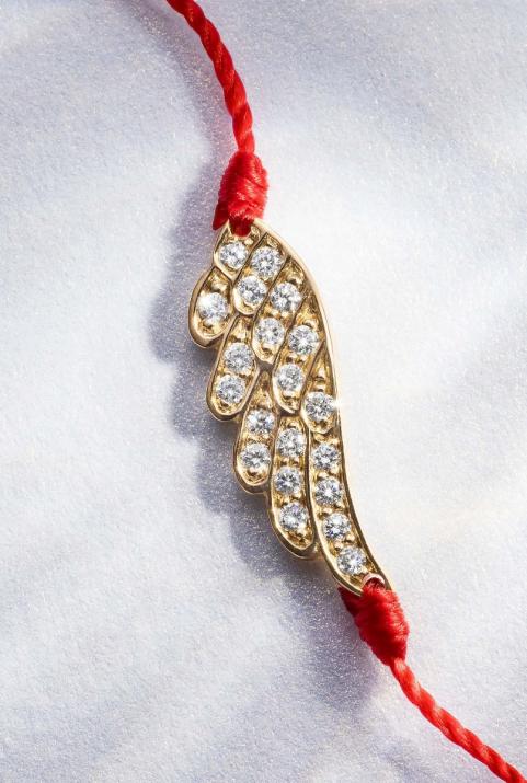 String bracelet with diamond-paved wing in yellow gold - Redline - 0++