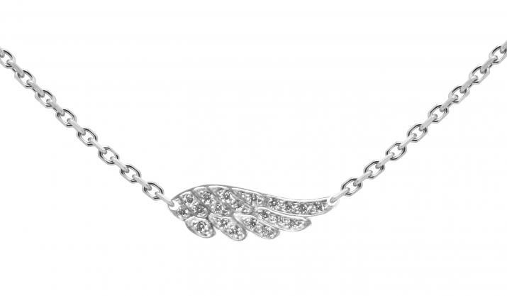 White gold chain necklace with diamond-paved wing - Redline - 0++